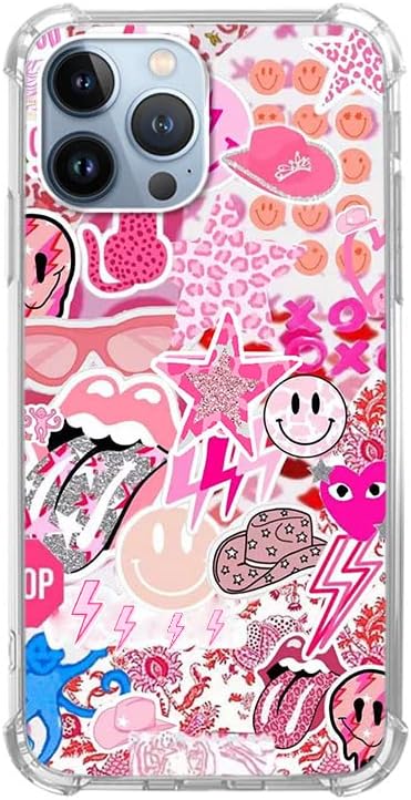 Hippie Pink Aesthetic Case Compatible with iPhone 14 Pro Max, Vintage Pink Smile Face Collage Case for iPhone 14 Pro Max, Cool Trendy TPU Bumper C...