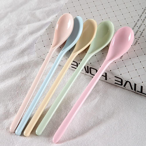 5 Pcs Long Handle Melamine Spoons Colorful Coffee Spoons Cocktail Stirring Spoons Yogurt Mixing Teaspoon for Ice Cream Milk...