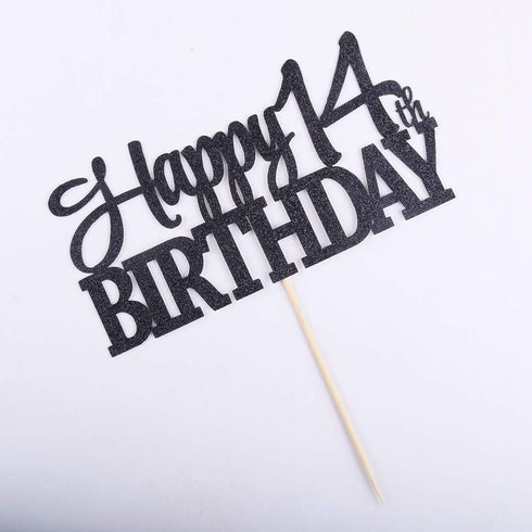 PALASASA Black Glitter Happy 14th Birthday cake topper - 14 Anniversary Party Decoration (14th)...