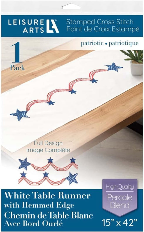 Leisure Arts Table Runner 15"x42" Patriotic, Kitchen Table Runner, Embroidery kit, Kitchen Runner, Cross Stitch Kits for Beginners, Embroidery Pat...