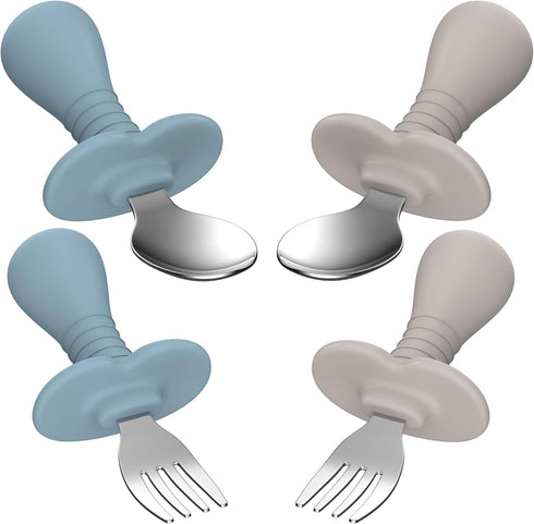 4 Pcs Toddler Utensils Forks and spoons set, Stainless Steel Childrens Silverware for Safe flatware Metal Kids Cutlery set with Round Handle, BPA ...