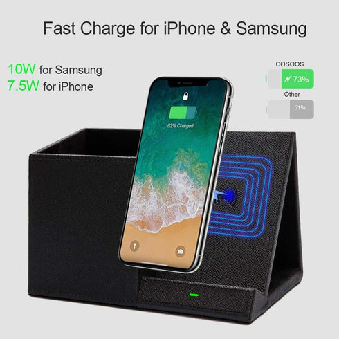 COSOOS Fast Wireless Charger with Desk Organizer, Desk Phone Charger Compatible with 15/15 Pro/15 Pro Max/14/13/12/11/XS/8 Plus, Galaxy S21/S20+/S...