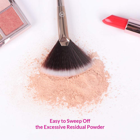 Fan Makeup Brush For Highlighter, Blush, Flutty&Powder Cosmetic Tool w/Long Handle& Anti-Champagne Gold Brush...