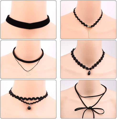 shynek Choker Necklace for Women, 12 Pcs Black Choker Necklace Set Black Lace Tattoo Velvet Chokers for Women and Teen Girls...