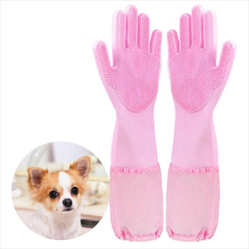 Pet Grooming Gloves Cleaning Gloves Natural Rubber Dishwashing Gloves High Density Silicone Brush Fruits Dishes Cleaning Massaging for Dogs and Ca...