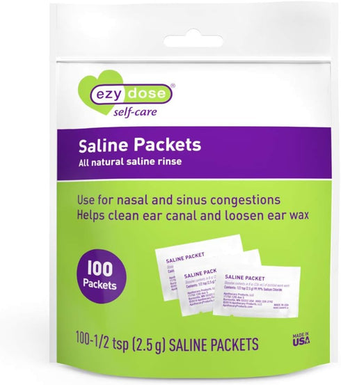 EZY DOSE Saline Nasal Rinse Packets, Individually Wrapped Sinus Refill Packets, Nasal Relief, 100 Count, Made in The USA...