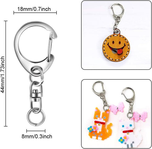 50 Pcs Snap Hook Key Accessories, Maveek Keychain Rings for Lanyard Craft Metal Key Ring with Chain DIY Silvery Clasp Bulk, Silver D Hook Lobster ...