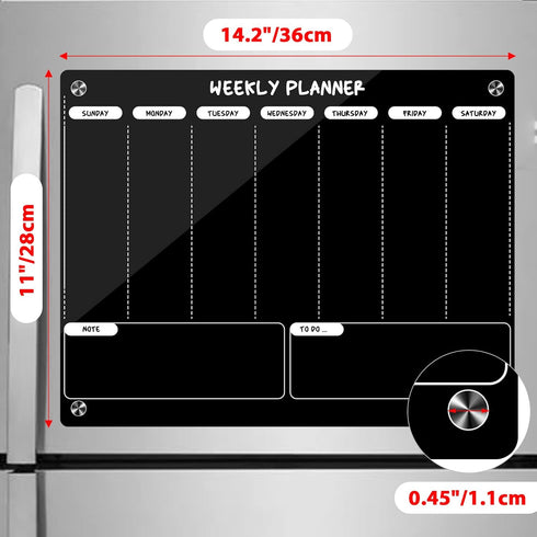 Weekly Dry Erase Board for Refrigerator, Magnetic Weekly Calendar for Fridge, Black Acrylic Note Board, Planner Schedule Board, Double-Sided Use...