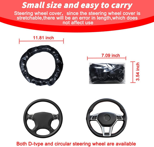Bling Leather Car Steering Wheel Cover, Diamond Crystal Rhinestone Vehicle Steer Wheel Protector, Sparkling Auto Interior Accessories, Universal 1...