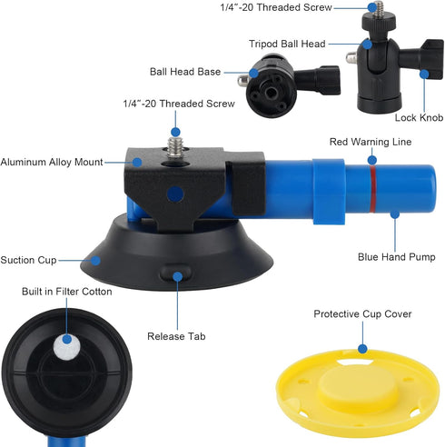 3" Suction Cup Security Camera Mount with Adjustment 1/4"-20 Threaded,Air Pump Vacuum Suction Glass/Metal/Board/Tile Wall,Compatible with Arlo/Wyz...