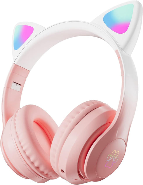 Kids Headphones, Bluetooth Wireless Headphones for Kids Teens Adults, Over-Ear Bluetooth Headphones with Microphone, Cat Ear Headphones for Girls ...