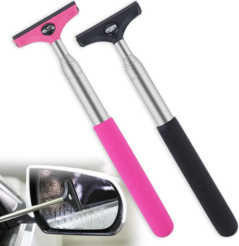 Side Mirror Squeegee, 2 PCS Car Mirror Squeegee, Retractable Car Rearview Mirror Wiper for All Vehicles, Universal Automotive Accessories(Black/Pi...