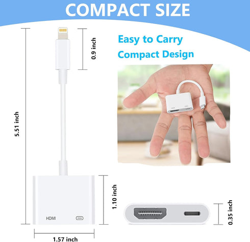 Apple MFi Certified Apple Lightning to HDMI Adapter, Apple Lightning to Digital AV Adapter, 1080P Sync Screen with Lightning Charging Port for iPh...