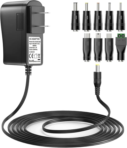 Nextbook Tablet Charger Adapter 5V 3A 2A 2.5A 1A AC DC Adapter w/ 9 Tips for Amazon Fire USB Hub TV Box LED Pixel Light Camera Speaker GPS Toys We...