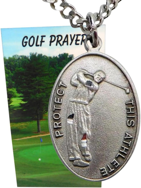 Westmon Works Golfers Pewter Medal Necklace with St Sebastian Stainless Steel Chain Boxed Set with Golf Prayer Card Saint Expressions Premium Jewe...