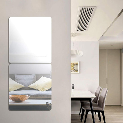 iCAGY Acrylic Mirror Sheet Self Adhesive Wall Mounted Home Decor Non Glass Sticky Mirror Tile Thickness 0.08in (2mm) Square 12x12 inch...