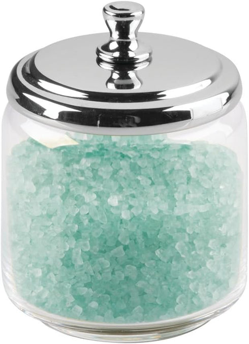 iDesign York Bathroom Vanity Glass Apothecary Jar for Cotton Balls, Swabs, Cosmetic Pads - Clear/Polished Lid,Small...