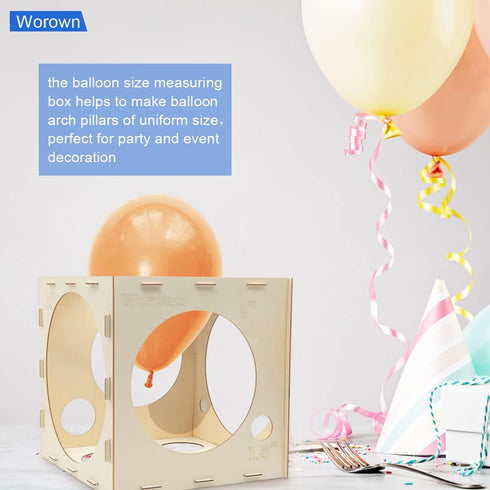 Worown 14 Holes Collapsible Wood Balloon Sizer Box, 1-10 Inch Balloon Sizer Cube, Balloon Size Measurement Tools for Balloon Arches, Balloon Colum...
