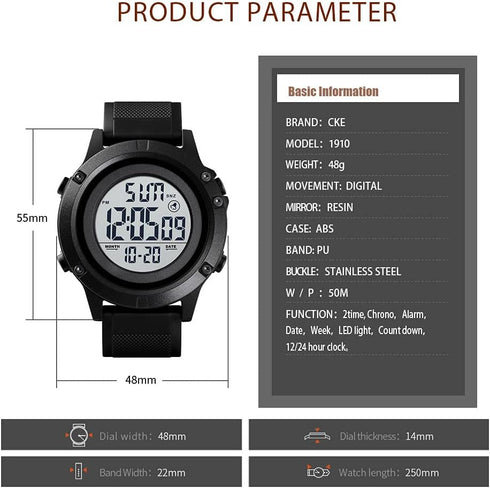 Men's Digital Sports Watch Large Face Military Waterproof Watches for Men with Stopwatch Alarm...
