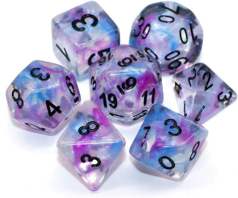 Dice DND Dice Set RPG Glitter Dice Fit Dungeons and Dragons D&D Pathfinder MTG Role Playing Games Polyhedral Dice Transparent Dice with Purple & B...