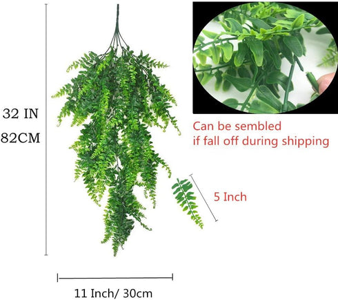 Fake Fern Artificial Hanging Ferns Outdoor Faux Hanging Greenery Plant Indoor UV Resistant Plastic Plants for Wall, Wedding Party, Holiday Decor-2...