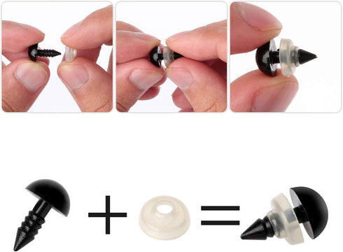 100 Pack Safety Eyes, Black Crafts Safety Eyes Spiral Solid Plastic Eyes with Washers for Bear, Doll, Puppet, Plush Animal and DIY Craft (12mm)...