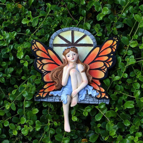 Fairy Out The Window Tree Hugger Garden Statue, Glow in The Dark Resin Fairy Figurine Wall Art Sculpture Outdoor Tree Faces Decor for Patio Lawn Y...