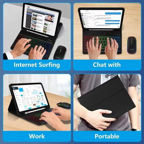 Ultra-Slim Bluetooth Keyboard and Mouse Portable Mini Wireless Keyboard Rechargeable 7-Color Backlit for Apple iPad iPhone Samsung Tablet iPhone S...