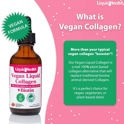 LIQUIDHEALTH 100% Vegan Collagen Plus Biotin 100,000mcg Liquid Drops - Plant-Based Liquid Collagen for Women, Men - Hair & Nail Growth, Skin Healt...