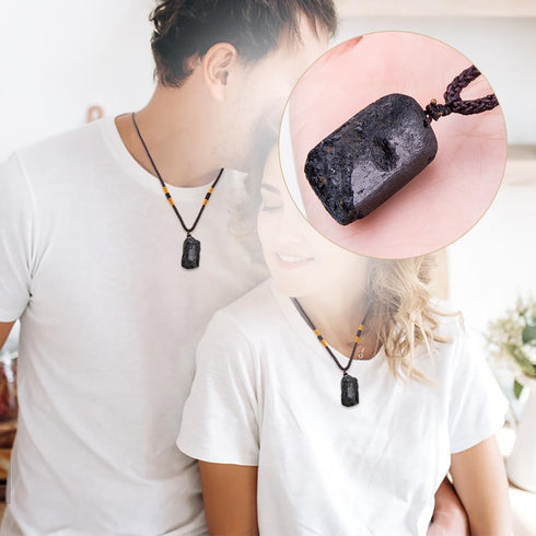 2Pcs Natural Black Tourmaline Stone Pillar Pendant Necklace Tourmaline Amulet Natural Free Form Crystal Healing Pendant...