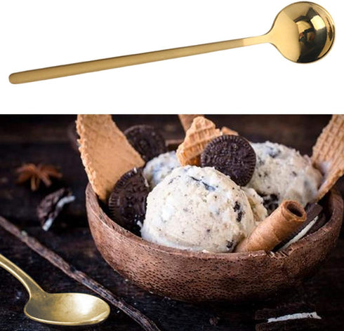 6 Pcs Coffee Spoons Stainless Steel Tea Spoons Round Dessert Spoons Long Handle Spoons for Hot Chocolate Ice Tea Latte Dessert Espresso Golden...
