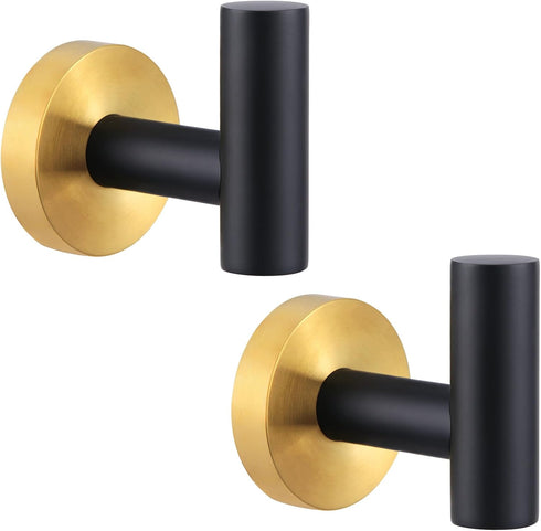 Angle Simple Black & Gold Towel Hook 2 PCS, Stainless Steel Bathroom Robe Holder, Round Coat Hand Towel Hanger, Wall Mounted...