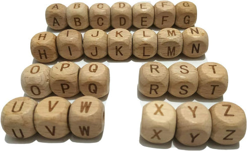 104pcs Square Wood Alphabet Letter Beads - 12MM Natural Beech Wooden Letter Beads for Jewelry Toys Making DIY Mom Mak Name Necklace...