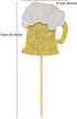 24 PCS Gold Glitter Beer Mug Cupcake Toppers Food Cake Picks Party Decor...