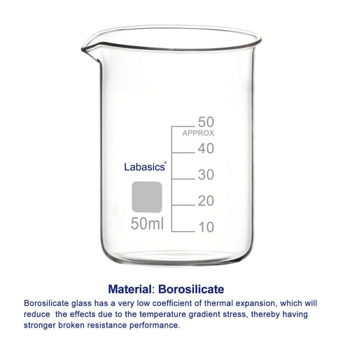 Glass Beaker, 1 Pack Borosilicate Glass Graduated Low Form Griffin Beaker with Pouring Spout Lab Beaker, 50 ml, High Temperature Resistance, Labor...
