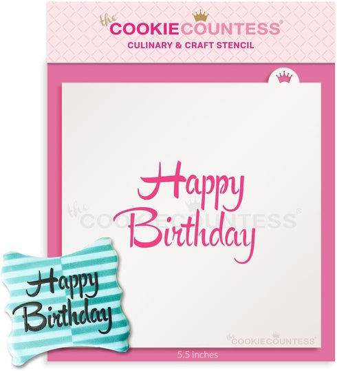 Brush Script Happy Birthday Stencil...