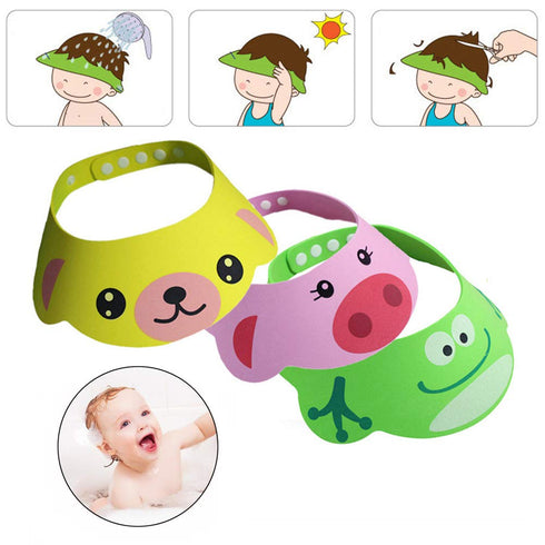 3PCS Baby Shower Bathing Cap Cartoon Frog Pig Bear Shampoo Hat Protection Bathing Visor Cap with Four Gear Adjustments By Rely2016...