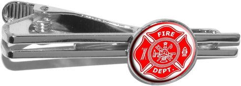 Firefighter Firemen Maltese Cross - Red Round Tie Bar Clip Clasp Tack - Silver...