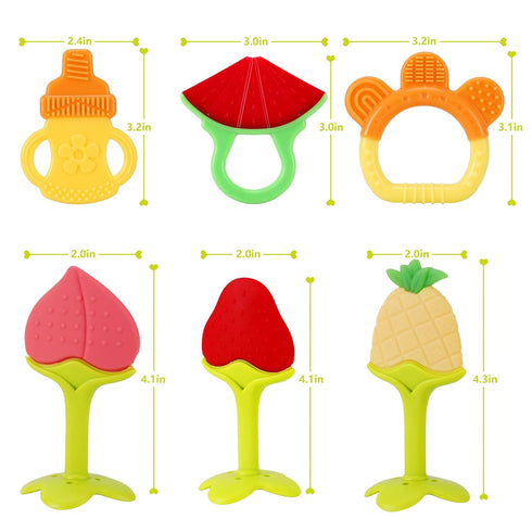 NASHRIO Baby Teething Toys Pack of 6 - Silicone BPA Free Natural Organic Freezer Safe Teethers for Newborn Infant, Soft & Textured - Babies Shower...