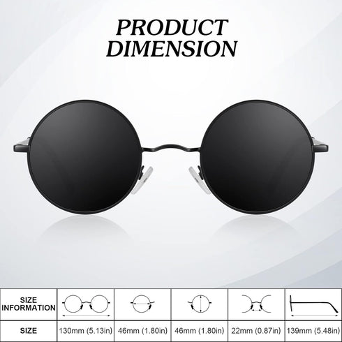 Round Polarized Sunglasses Men Women,Retro Metal Hippie Shades with 100% UV Protection...