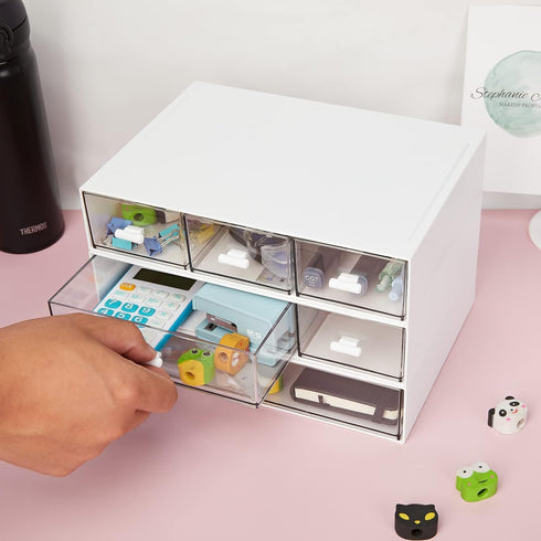 LETURE Stackable Desk Organizer, Plastic Storage Drawer for Office School Home Makeup, Pen Pencils Markers Stationery Supplies Organizers (White -...