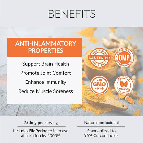 Alaya Naturals - Premium Turmeric Curcumin with Bioperine - 750 mg with 95% Standardized Curcuminoids Per Capsule - High Potency, Absorption, & Av...