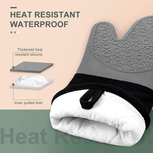 sungwoo Extra Long Silicone Oven Mitts, Heat Resistant Oven Gloves with Quilted Liner Non-Slip Textured Grip Perfect for BBQ, Baking, Cooking and ...