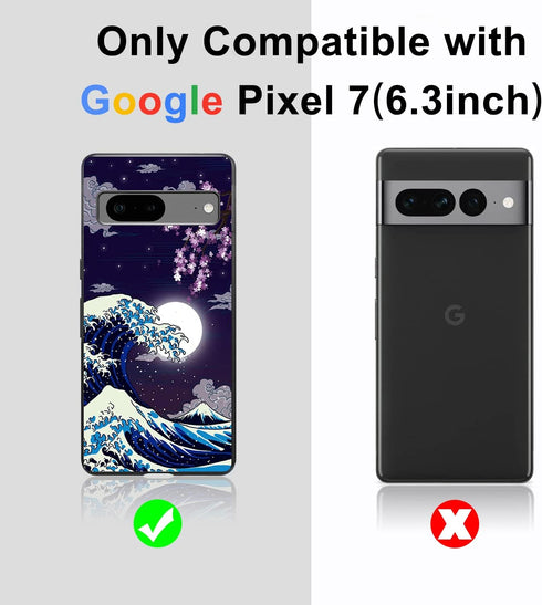 Compatible with Google Pixel 7 Case Japanese Wave Cherry Blossom Moon Pattern Phone Case for Boys Girls Aldults, Soft TPU Shockproof Anti-Scratch ...