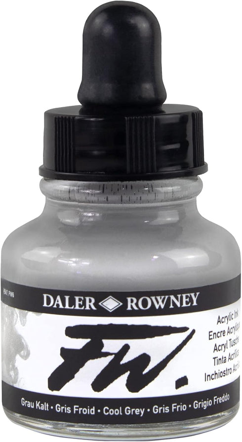 Daler-Rowney FW Acrylic Ink Bottle Cool Grey - Versatile Acrylic Drawing Ink for Artists and Students - Permanent Calligraphy Ink - Archival Ink f...