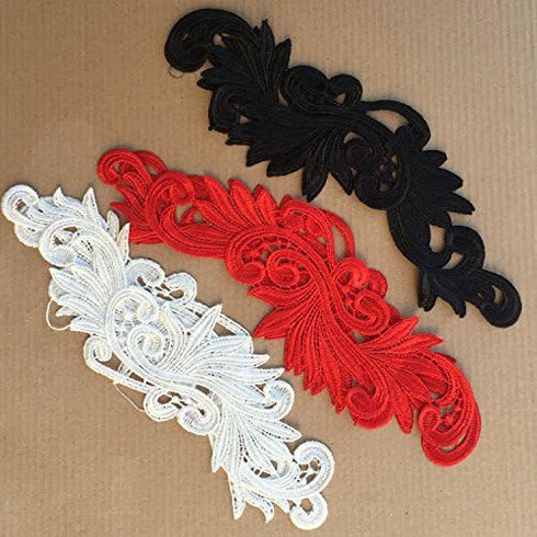 6Pcs=3 Pair Decorative Embroidery Clothes Red/White/Black/Green Wedding Dress Bridal Badge Headband Motif Patch DIY Wedding Bridal Dress Scrapbook...
