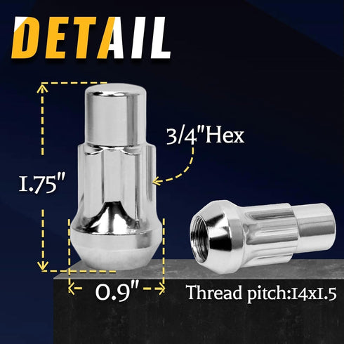 Set of 4, 1.75'' 14x1.5 Locking Wheel Lug Nut Compatible with Sliverado Sierra Savana Yukon Tahoe, Anti-theft Lock Aftermarkt Wheel...