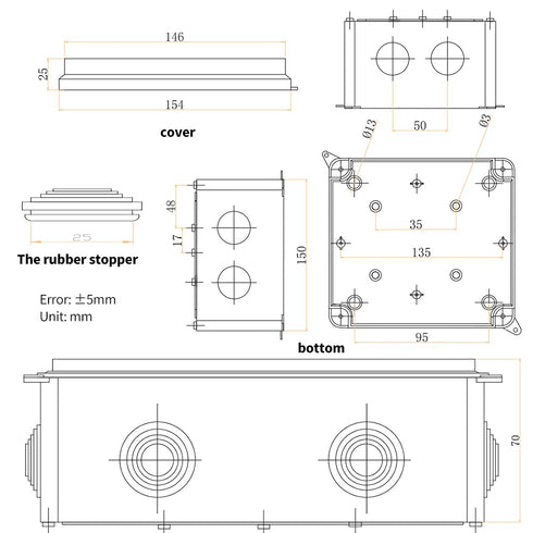 MAKERELE IP65 Waterproof Dustproof Electrical Junction Box ABS Plastic Electronics Enclosure White 5.9”×5.9”×2.8”inch(150×150×70mm)...