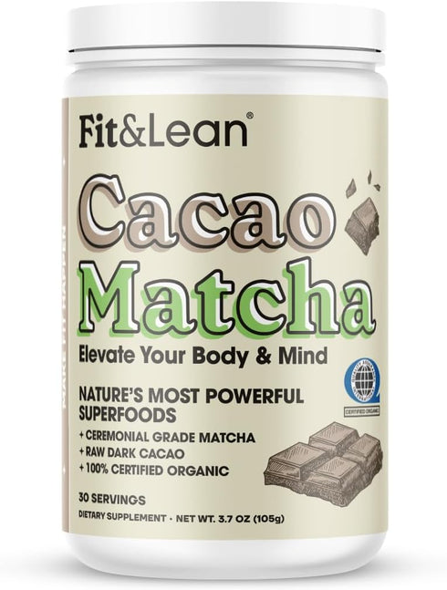Fit & Lean Cacao Matcha Green Tea Powder, Organic, Japanese Ceremonial Grade, Superfood, Antioxidants, Energy, Mood,105 Grams, 30 Servings...