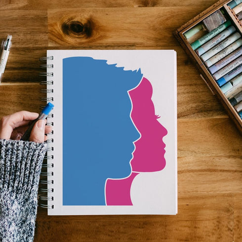 FINGERINSPIRE 2 Pcs Man and Woman Faces Painting Stencil 8.3x11.7inch Reusable Boy Girl Pattern Drawing Template DIY Human Silhouette Deoration St...